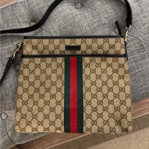 Gucci Beige/Tan GG Canvas Crossbody with Green and Red Web